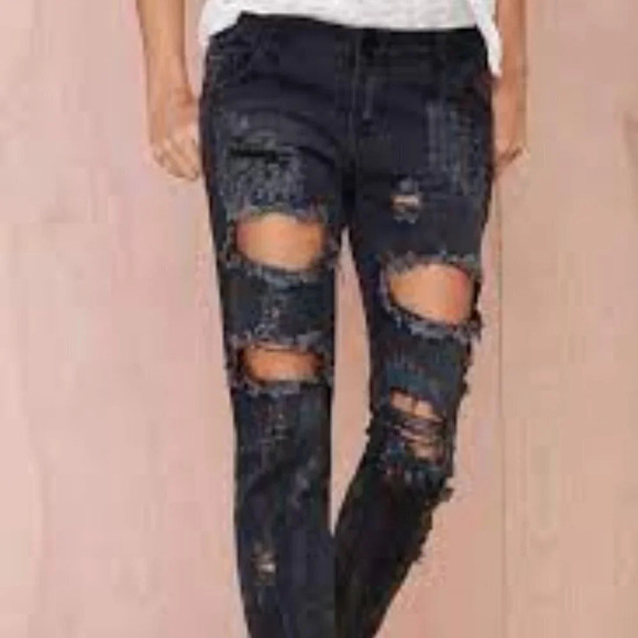 One Teaspoon Trashed Free Birds in Vintage Black with Ankle Zips - Size 2 (US) - Picture 1 of 11